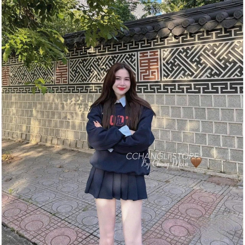 Set bộ nỉ than GOODTO GETHER mix chân váy xếp li