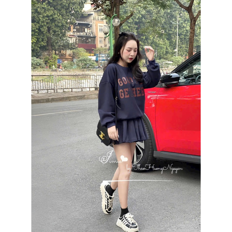 Set bộ nỉ than GOODTO GETHER mix chân váy xếp li