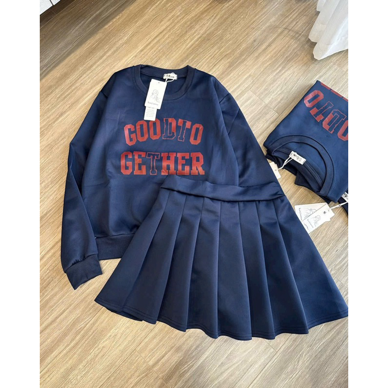 Set bộ nỉ than GOODTO GETHER mix chân váy xếp li