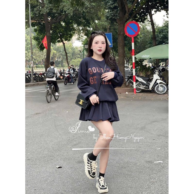 Set bộ nỉ than GOODTO GETHER mix chân váy xếp li