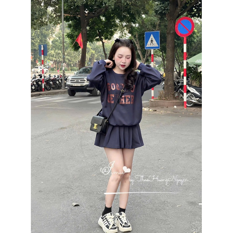 Set bộ nỉ than GOODTO GETHER mix chân váy xếp li