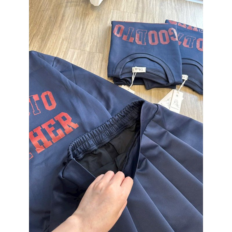 Set bộ nỉ than GOODTO GETHER mix chân váy xếp li