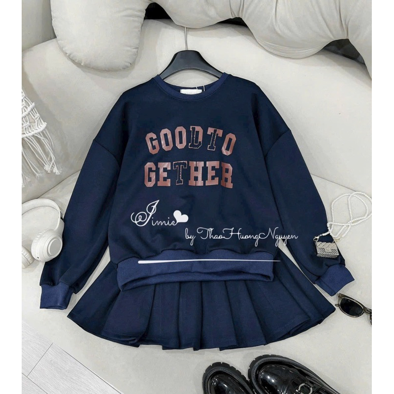 Set bộ nỉ than GOODTO GETHER mix chân váy xếp li