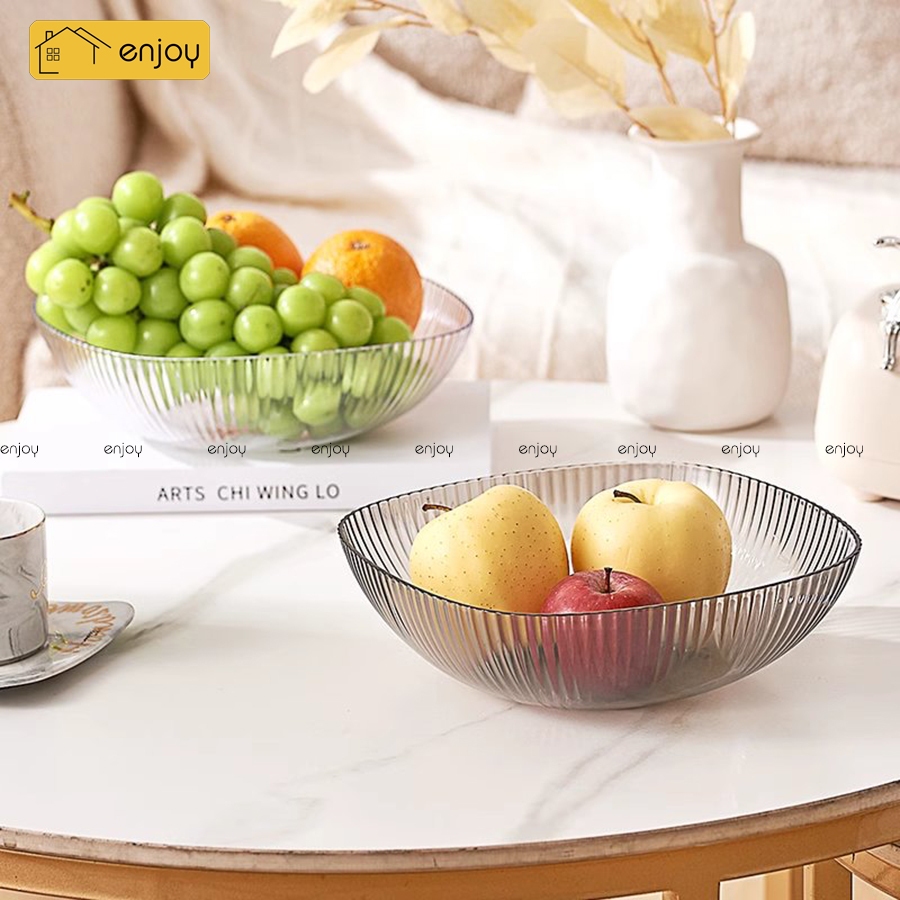 Đĩa đựng hoa quả trái cây để bàn, thiết kế hoa văn dọc và viền bo tròn, chất liệu nhựa PET an toàn thân thiện - EJ571