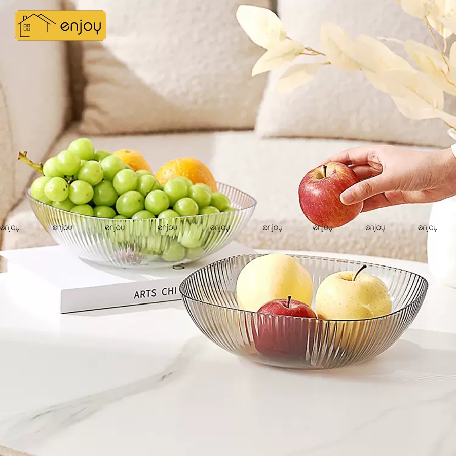Đĩa đựng hoa quả trái cây để bàn, thiết kế hoa văn dọc và viền bo tròn, chất liệu nhựa PET an toàn thân thiện - EJ571