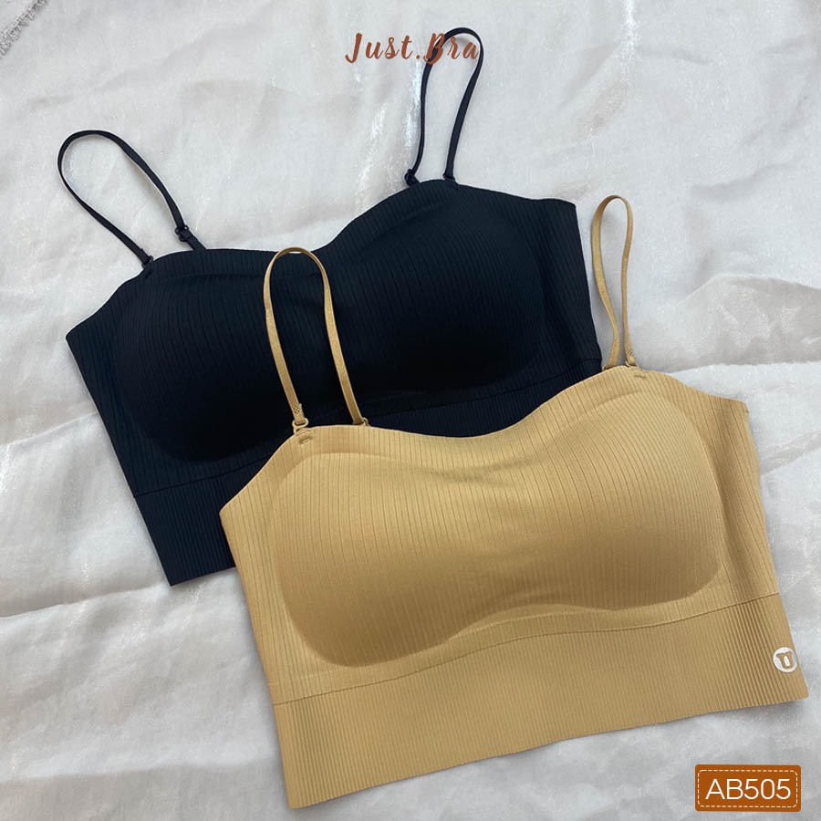 Áo ngực nữ Just Bra, áo bra cotton thun gân đệm su mỏng 2 dây AB505