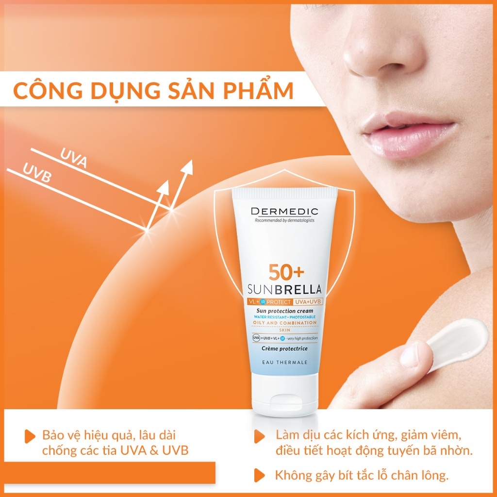 Kem chống nắng dành cho da dầu Dermedic Sunbrella Sun Protection Cream Oily and Combination Skin SPF 50+ (50g)