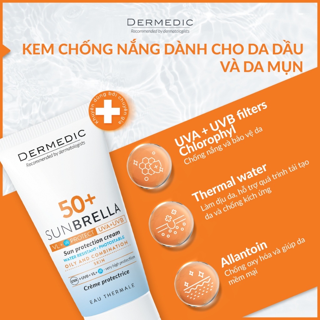 Kem chống nắng dành cho da dầu Dermedic Sunbrella Sun Protection Cream Oily and Combination Skin SPF 50+ (50g)