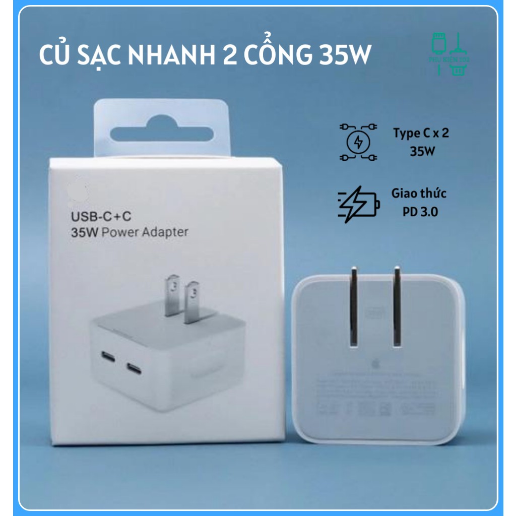 Củ sạc nhanh chính hãng Hoco type C CC14 35W dòng 2023 đa năng 2 cổng USB C chuẩn sạc nhanh PD 3.0 dùng cho lphone