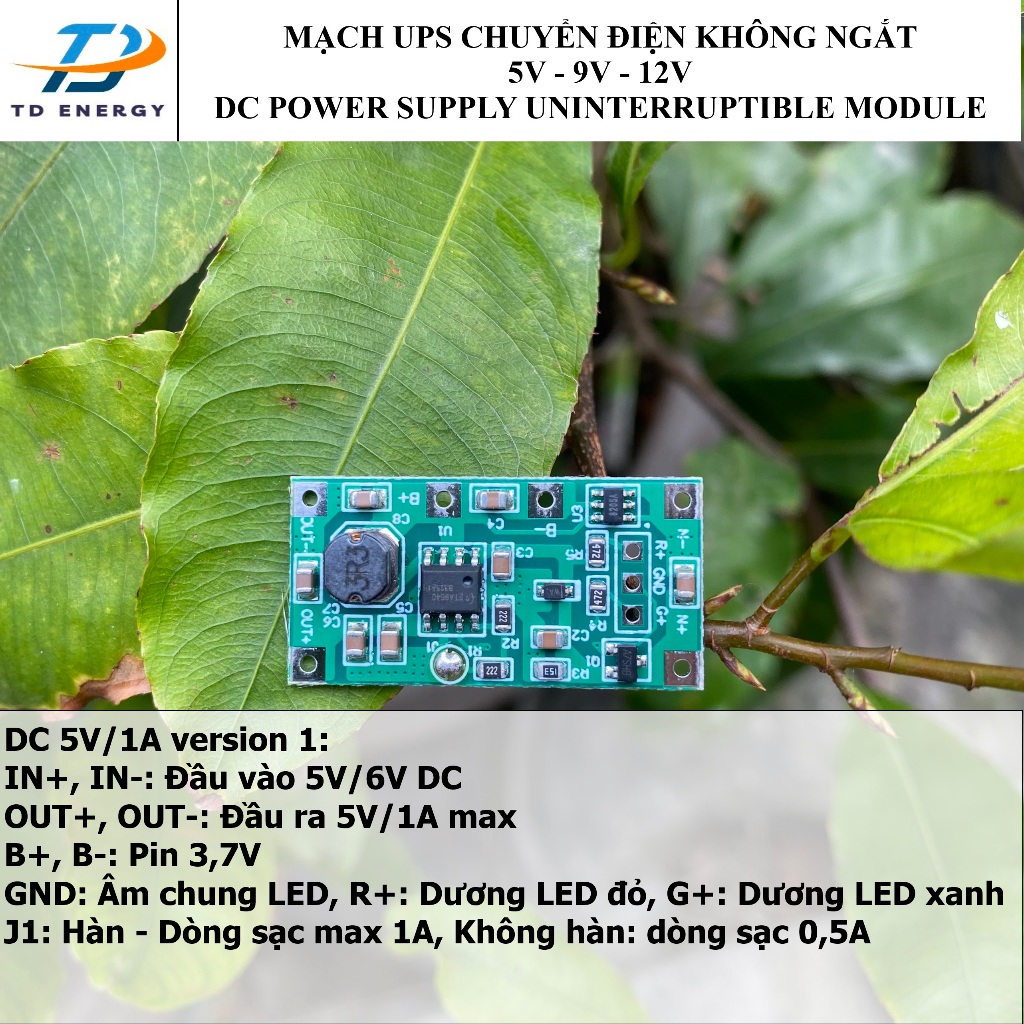 Mạch UPS 5V/9V/12V chuyển điện không ngắt - DC 5V/9V/12V Uninterruptible Power Supply Module