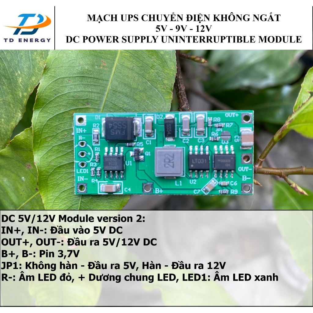 Mạch UPS 5V/9V/12V chuyển điện không ngắt - DC 5V/9V/12V Uninterruptible Power Supply Module