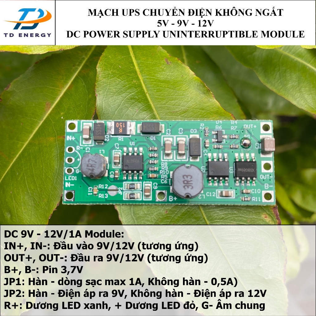 Mạch UPS 5V/9V/12V chuyển điện không ngắt - DC 5V/9V/12V Uninterruptible Power Supply Module