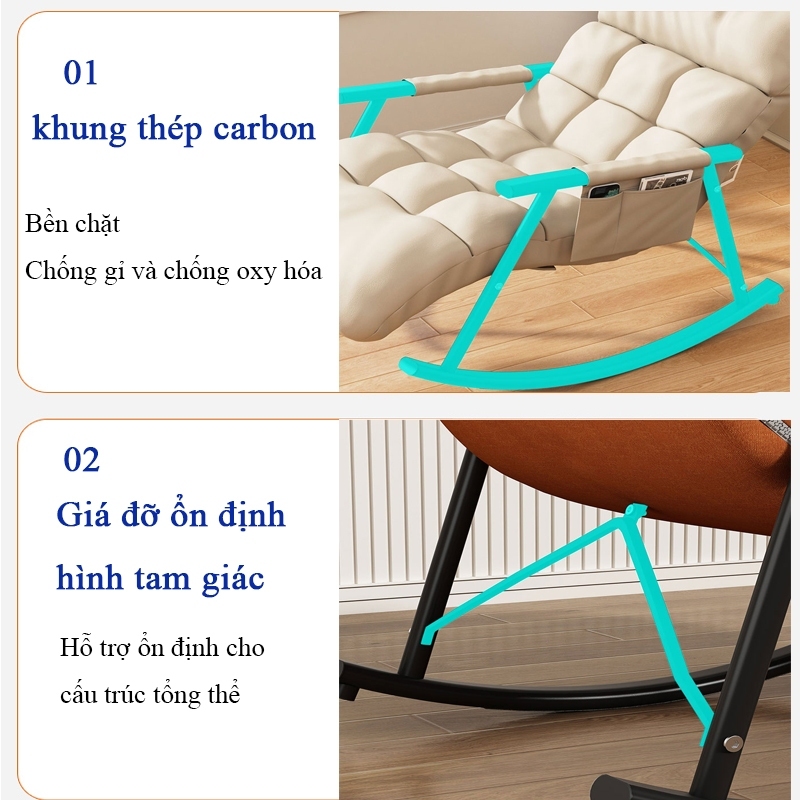 Ghế lười thư giãn GinGin Decor khung thép cacbon chắc chắn, Ghế Sofa bập bênh mặt da cao cấp độ đàn hồi cao | BigBuy360 - bigbuy360.vn