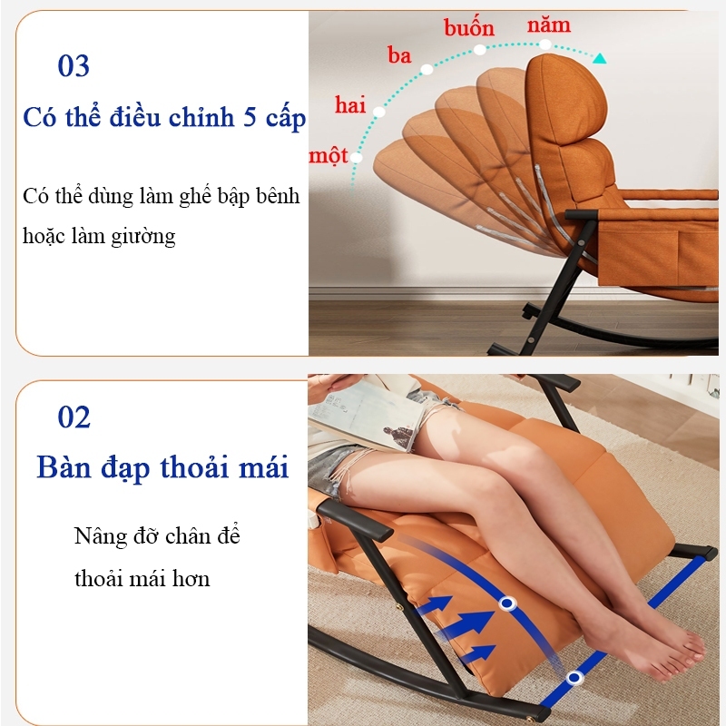 Ghế lười thư giãn GinGin Decor khung thép cacbon chắc chắn, Ghế Sofa bập bênh mặt da cao cấp độ đàn hồi cao | BigBuy360 - bigbuy360.vn