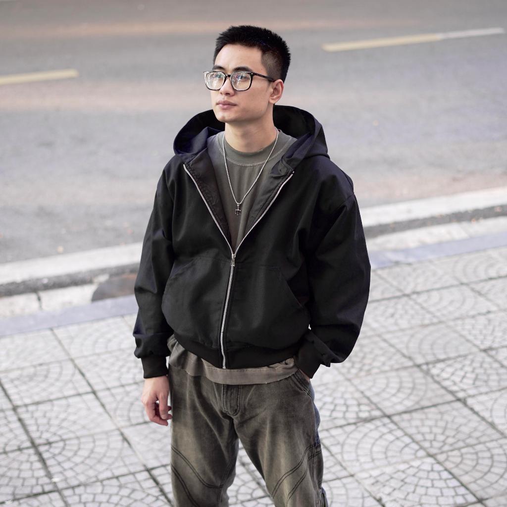 Áo Hoodie zip kaki 360GSm kéo khóa basic form Boxy trẻ trung - Snomad