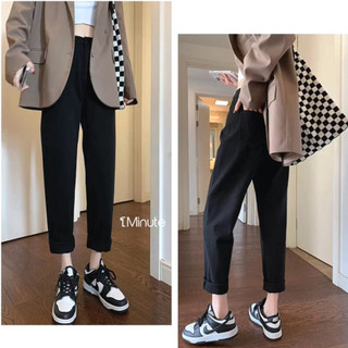 Quần jean baggy nữ lưng cao Đen - Quần bò baggy lưng cao trơn 1Minute
