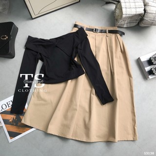 Set áo trễ vai chân váy midi đi tiệc today style s3138 sang chảnh