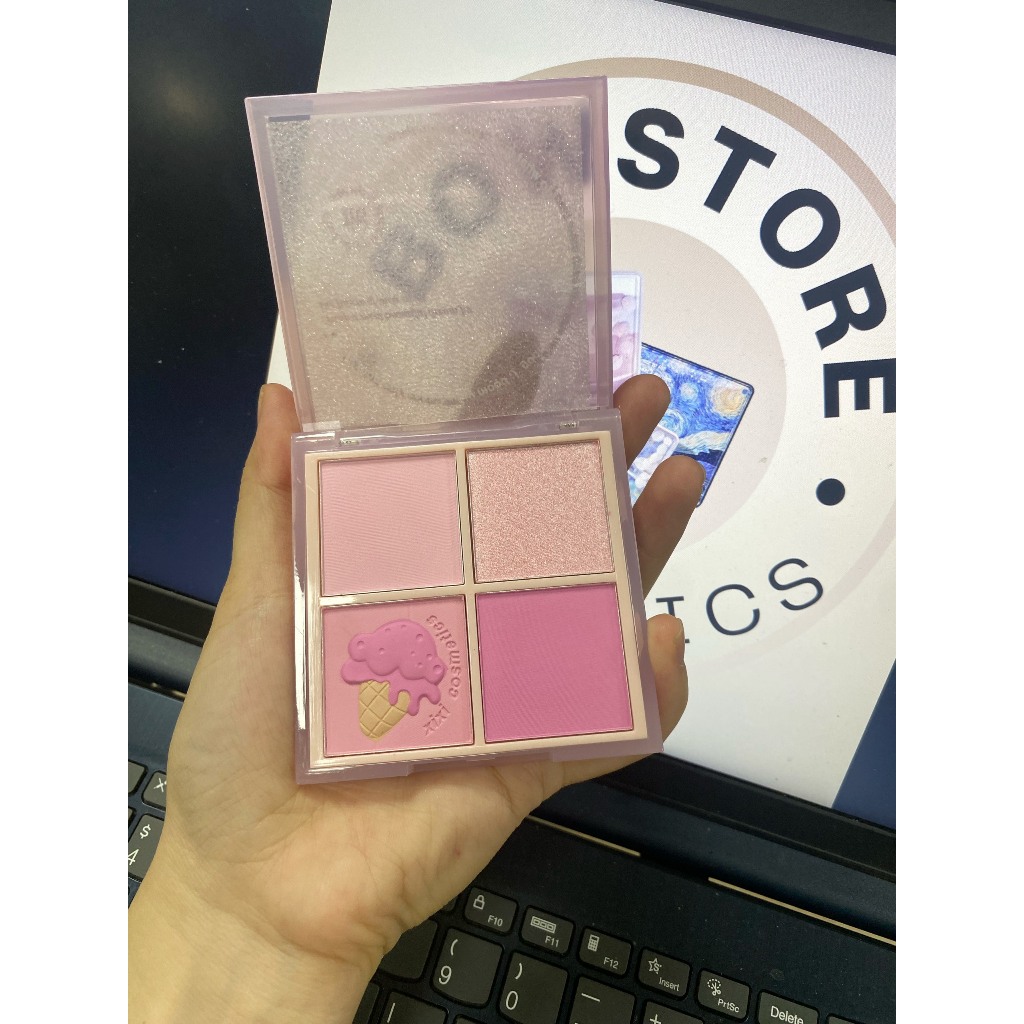 XIXI Phấn Má Hồng XIXI 4 ô Nhũ Sáng Highlight Trang Điểm Tích Hợp Phấn Mắt Nhũ Lìbền màu makeup trang điểm làm đẹp | BigBuy360 - bigbuy360.vn
