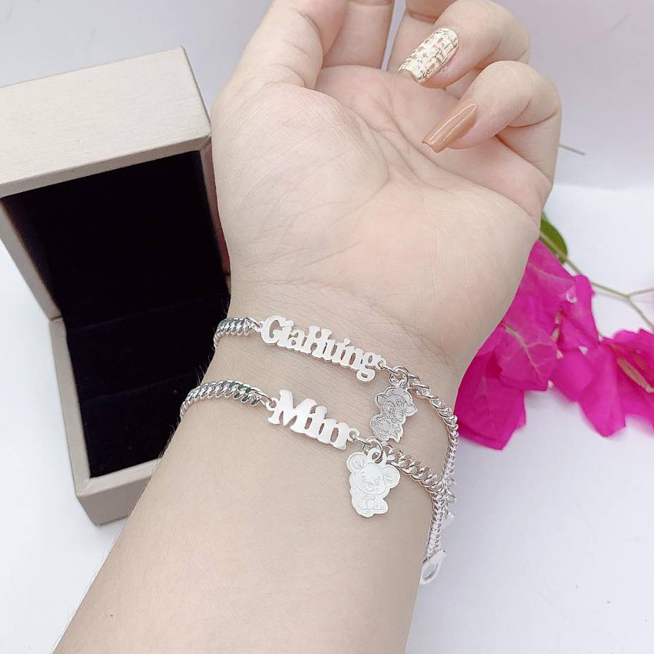 Lắc Bạc Khắc Tên Cho Bé Mix Charm 12 Con Giáp  - Minh Canh Jewelry