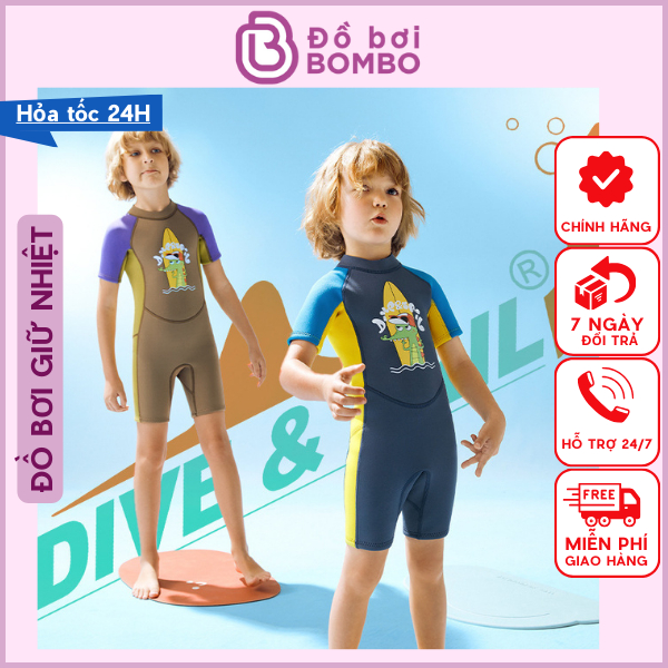 Đồ bơi giữ nhiệt CAO CẤP bé trai tay ngắn chống lạnh chống UV hiệu Dive & Sail 153618