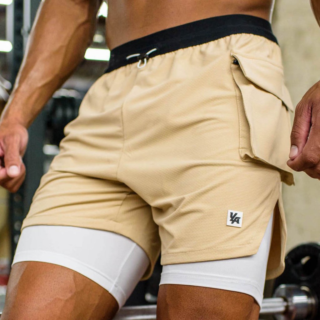 Quần short gym nam 2 lớp YA-DK01 hàng quảng châu co giãn