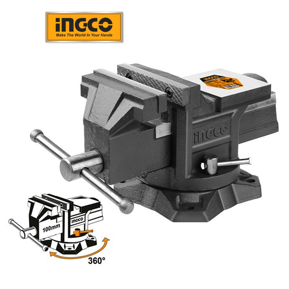 Ê tô kẹp bàn mini INGCO HBV084 4 inch 100mm trọng lượng 6.7kg, lực kẹp tối đa 1300 KG
