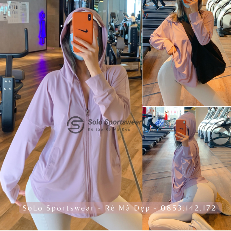 Áo Khoác Tập Gym Yoga Áo Chống Nắng Có Mũ Thể Thao Nữ Vải Lưới Thông Thoáng Dáng Rộng Thoải Mái 𝙎𝙤𝙡𝙤 𝙎𝙥𝙤𝙧𝙩𝙨𝙬𝙚𝙖𝙧 030