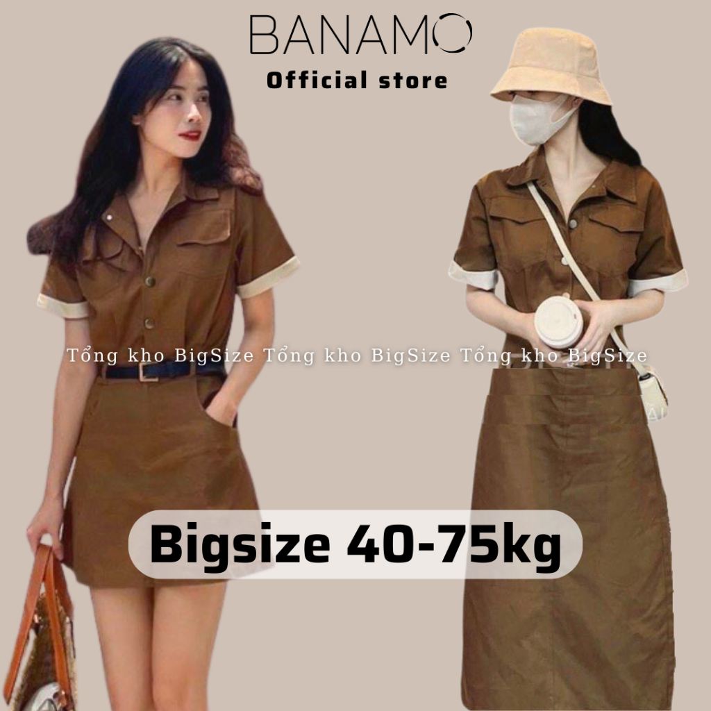 Váy sơ mi nữ BIGSIZE chất kaki thô cổ đức cộc tay viền 583