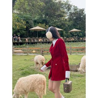 🌷Đầm nhung đỏ cổ peter trắng +quần short