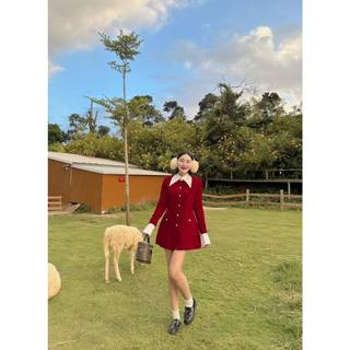 🌷Đầm nhung đỏ cổ peter trắng +quần short