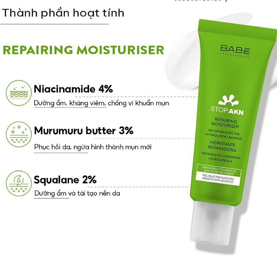 Kem phục hồi da BABE Stop AKN Repairing Moisturiser Màu Xanh 50ml date 2028