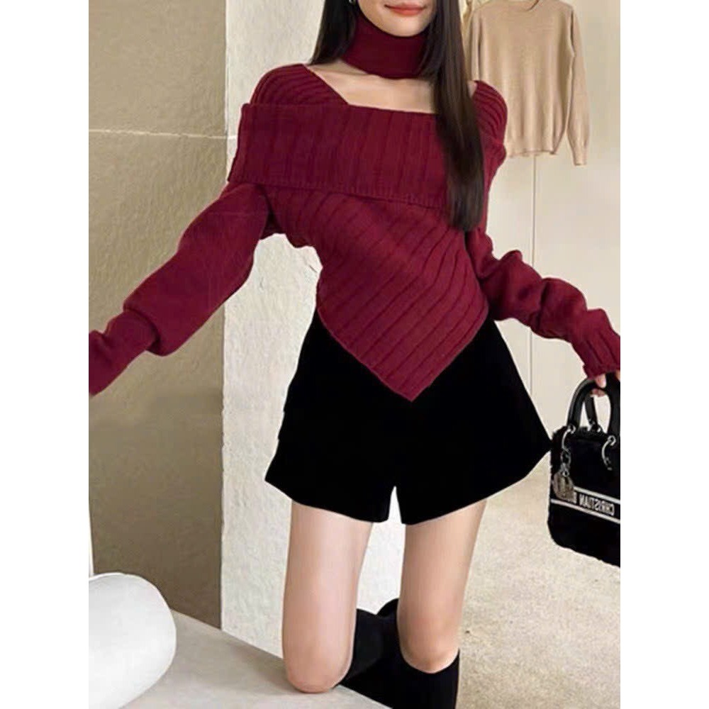 Áo Len Vạt Chéo Cổ Vuông Ôm Dáng Thời Trang Hàn Quốc Xinh Đẹp