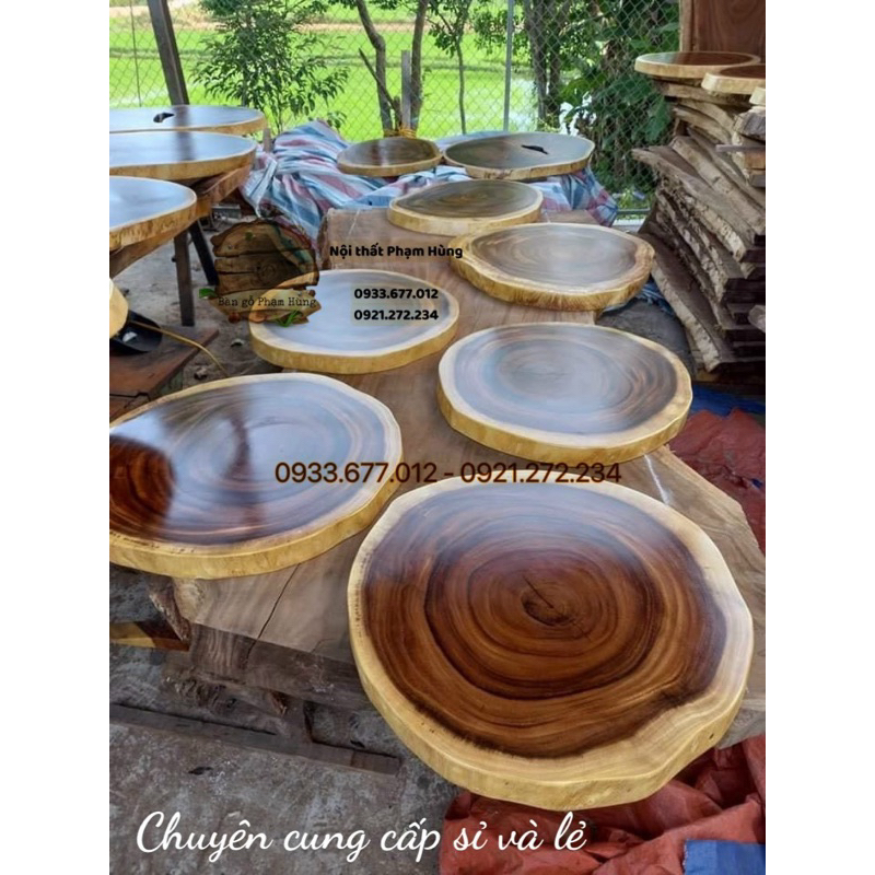 Bàn cafe ngoài trời, mặt gỗ me tây nguyên khối