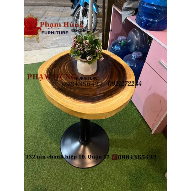 Bàn cafe ngoài trời, mặt gỗ me tây nguyên khối