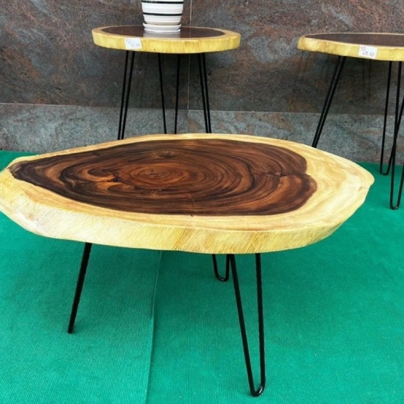 Bàn cafe ngoài trời, mặt gỗ me tây nguyên khối