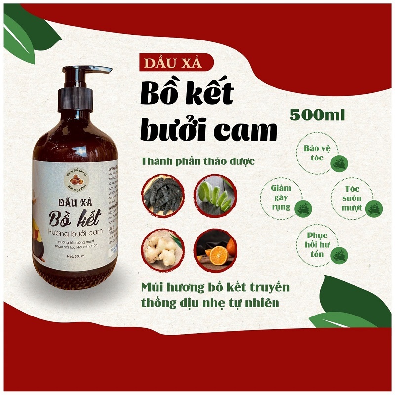 Dầu gội bồ kết cô đặc HƯƠNG BƯỞI CAM, kích thích mọc tóc, giảm rụng