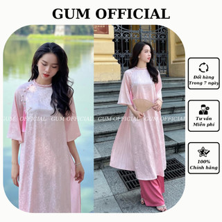 Áo dài cách tân Gấm Charm cổ kết gấm lụa in hoa chìm kèm tua rua treo ngực Gum Official, Áo dài Mộc Mai dáng suông-AD001