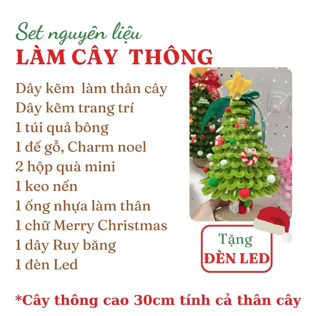 Set nguyên liệu làm cây thông Noel kẽm nhung có đèn - Bộ phụ kiện DIY làm quà tặng, trang trí Giáng Sinh