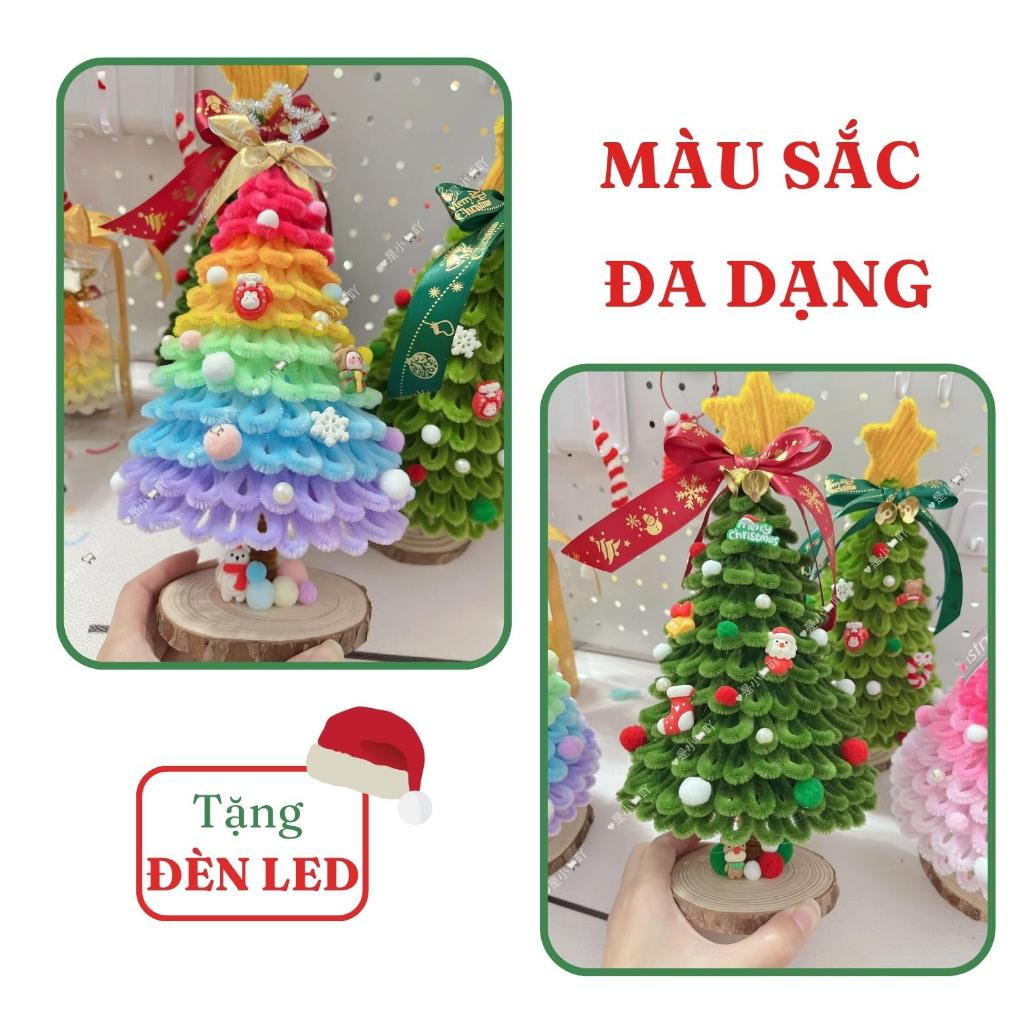 Set nguyên liệu làm cây thông Noel kẽm nhung có đèn - Bộ phụ kiện DIY làm quà tặng, trang trí Giáng Sinh