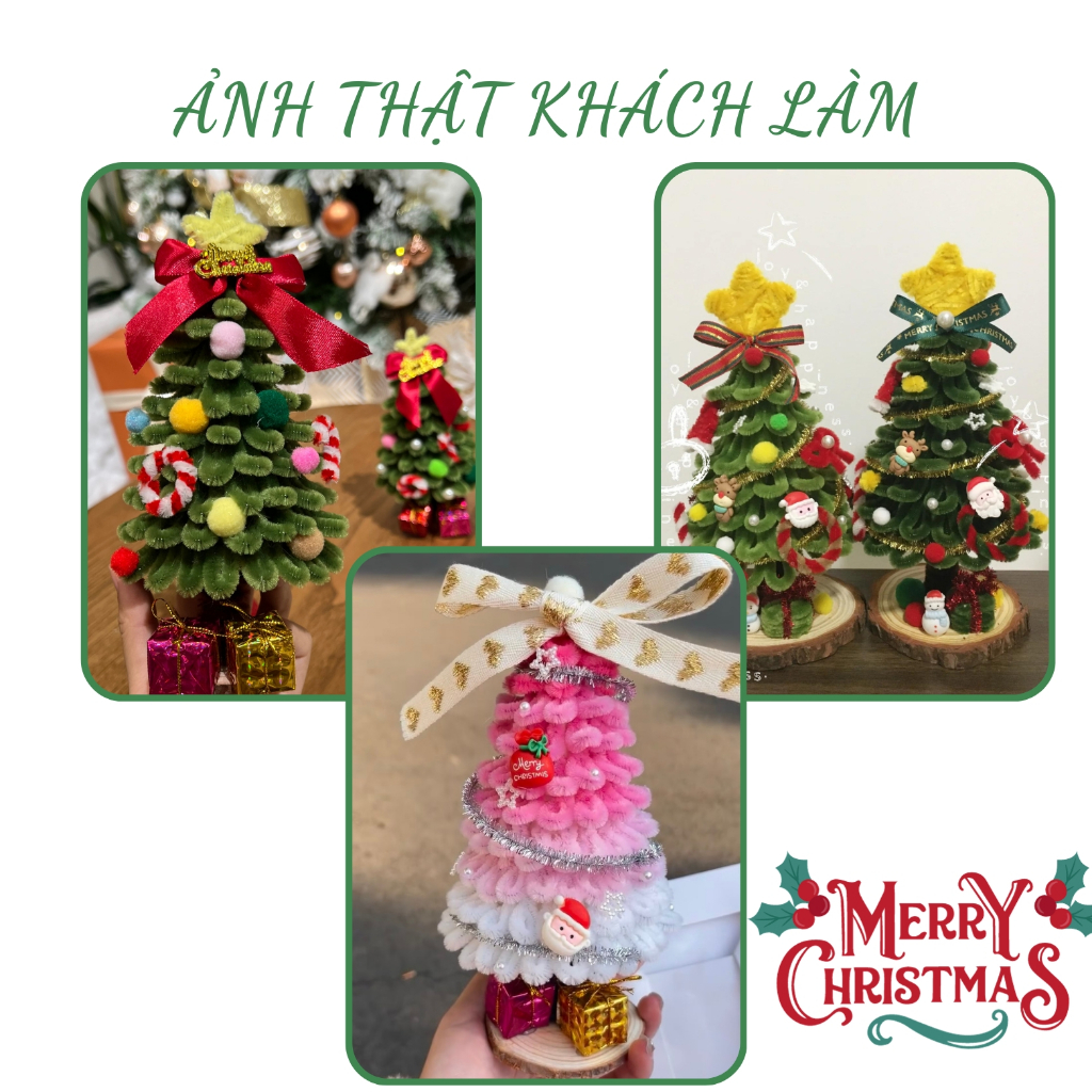 Set nguyên liệu làm cây thông Noel kẽm nhung có đèn - Bộ phụ kiện DIY làm quà tặng, trang trí Giáng Sinh