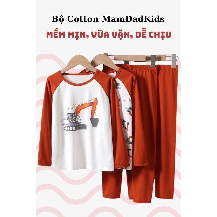 14-52kg Bộ đồ ngủ Cotton Dài tay mùa Thu Đông Hãng MamDadKids 2023 - Bé trai - Xe Cẩu