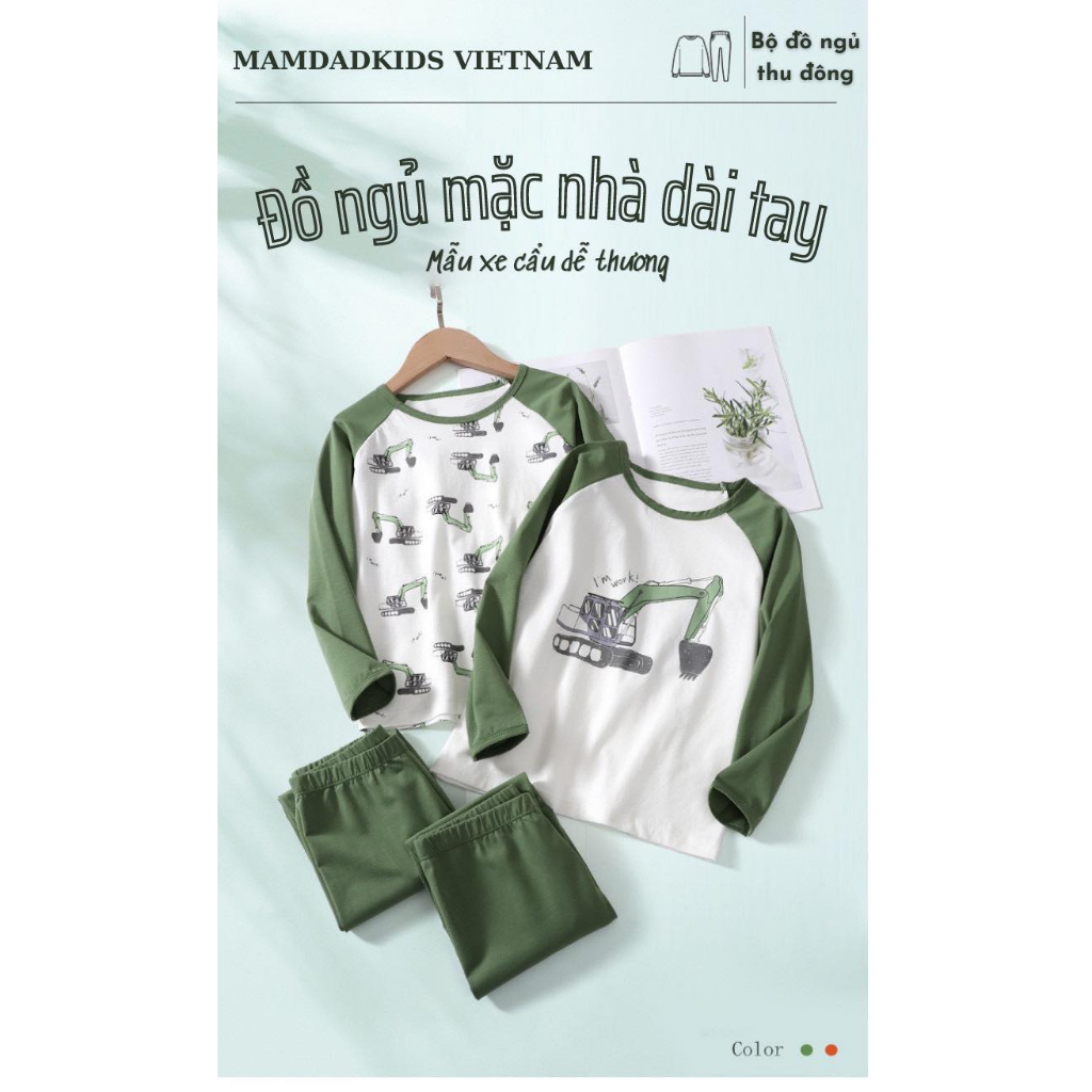 14-52kg Bộ đồ ngủ Cotton Dài tay mùa Thu Đông Hãng MamDadKids 2023 - Bé trai - Xe Cẩu