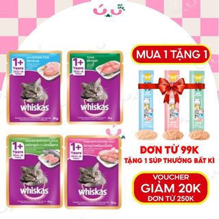 Pate whiskas cho mèo lớn và mèo con - gói 80g - ú nu pet shop