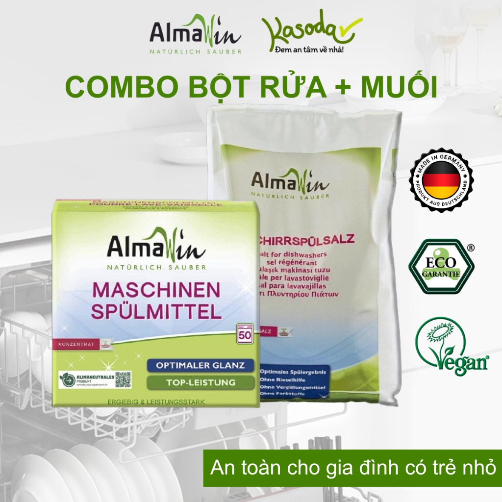 Combo bột rửa bát muối làm mềm Almawin dùng cho máy rửa bát máy rửa chén tránh đóng cặn canxi bảo vệ máy