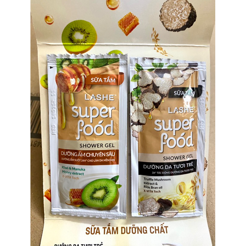 Set Sachet Sữa Tắm Lashe SuperFood Dưỡng Ẩm Chuyên Sâu và Dưỡng Da Tươi Trẻ ( 6ml x 2)