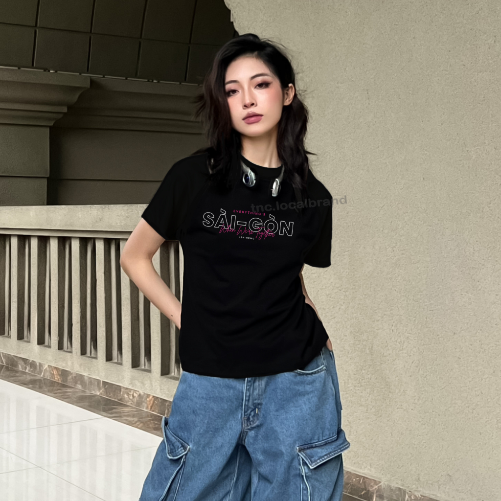 Baby Tee Unisex Couple Áo Thun Cặp Đôi Local Brand TNC Kiểu Phông Nam Nữ Đen Bạn Thân Mặc Đi Chơi "Sàigon Everything"