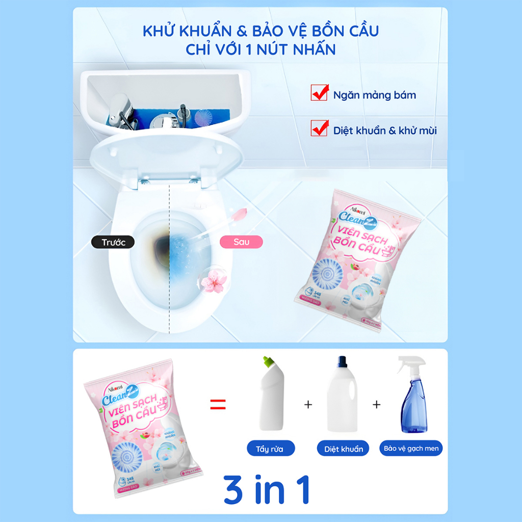 Viên sạch bồn cầu CleanZ chai thả bồn cầu sạch khuẩn tẩy sạch mảng bám khử mùi diệt vi khuẩn toilet