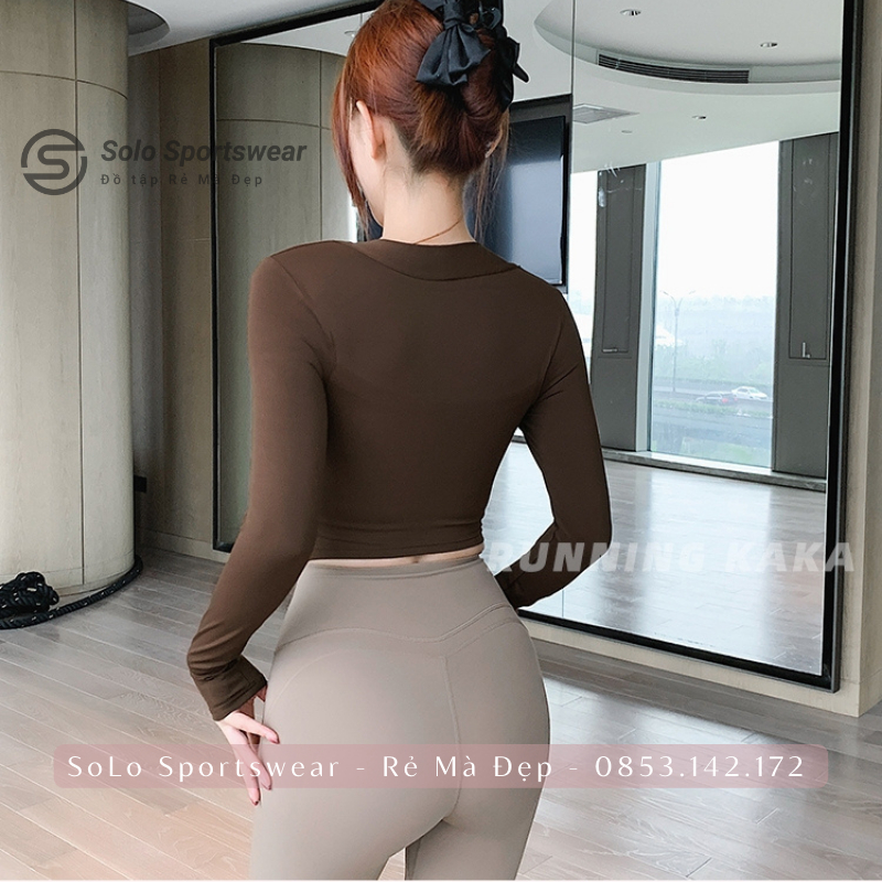 Áo Tập Yoga Gym Ôm Body 𝗖𝗢́ 𝗠𝗨́𝗧 Dài Tay Thể Thao Nữ Thun Poly Cực Mềm Co Giãn Thoáng Mát Tôn Dáng 𝙎𝙤𝙡𝙤 𝙎𝙥𝙤𝙧𝙩𝙨𝙬𝙚𝙖𝙧 114