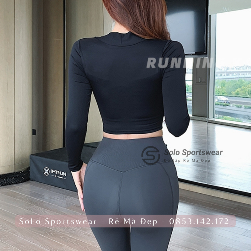 Áo Tập Yoga Gym Ôm Body 𝗖𝗢́ 𝗠𝗨́𝗧 Dài Tay Thể Thao Nữ Thun Poly Cực Mềm Co Giãn Thoáng Mát Tôn Dáng 𝙎𝙤𝙡𝙤 𝙎𝙥𝙤𝙧𝙩𝙨𝙬𝙚𝙖𝙧 114