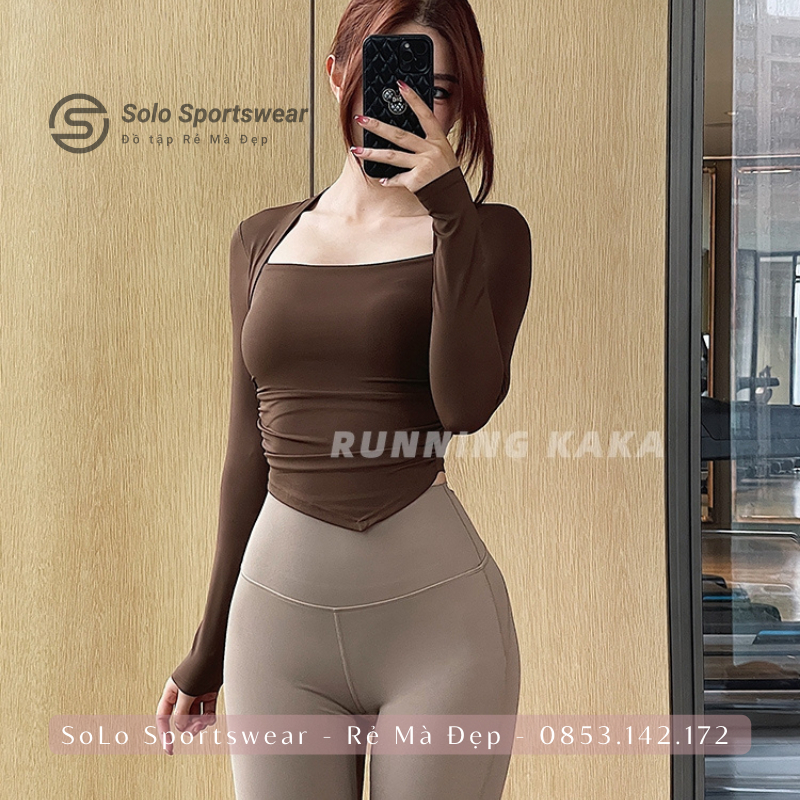Áo Tập Yoga Gym Ôm Body 𝗖𝗢́ 𝗠𝗨́𝗧 Dài Tay Thể Thao Nữ Thun Poly Cực Mềm Co Giãn Thoáng Mát Tôn Dáng 𝙎𝙤𝙡𝙤 𝙎𝙥𝙤𝙧𝙩𝙨𝙬𝙚𝙖𝙧 114